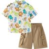 Minibala Boys' Breathable Faux Linen Short Sleeve Shirt & Pants Set