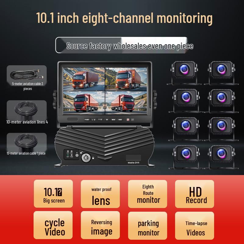 High-Definition Night Vision Dash Cam with 5/6/8-Way Monitoring & Reversing for Large Trucks (12-24V)
