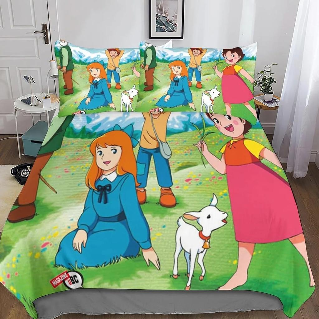 Heidi Bettwäsche-Set,Heidi Das Mädchen aus den Alpen Bettwäsche,Heidi und Familie Bettbezug-Set,Schlafzimmer Dekoration