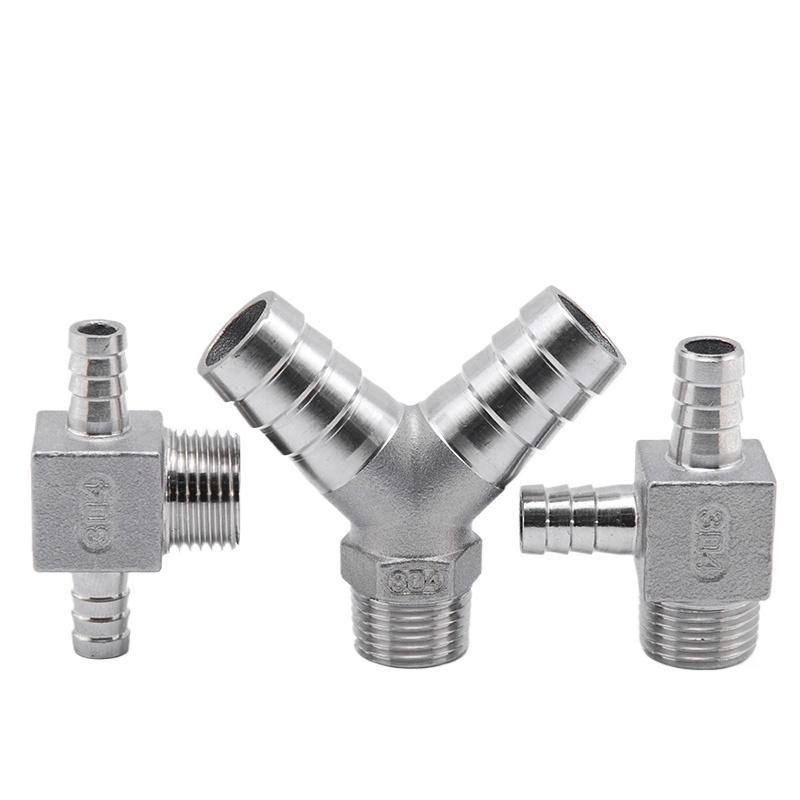 1/4" 3/8" 1/2" BSPT Male X 8 10 12 15 19 20 Mm Hose Barb Tee 3 Ways 304 Stainless Steel Pipe Fitting Connectore Splitter