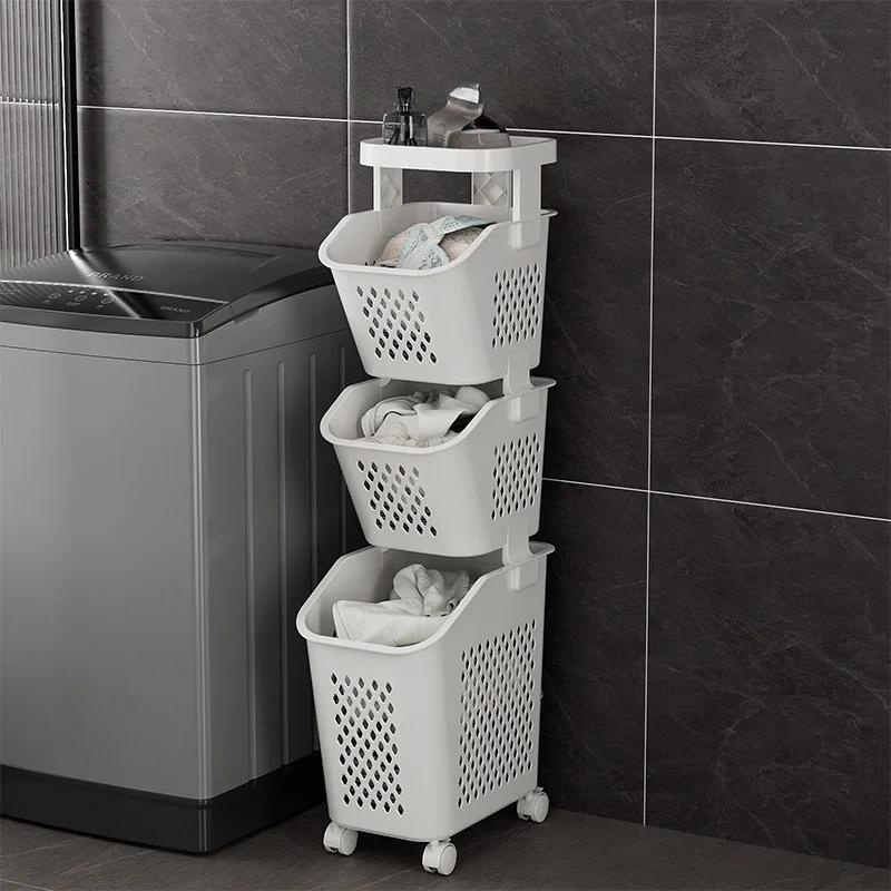 Laundry Basket with Wheels Multi-Tier Dirty Clothes Hamper Laundry Trolley Bathroom Organizer Toilet Rolling Storage Rack