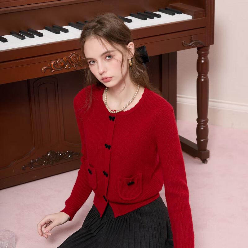 

Sancai 2025 Winter Bow-knot Round Neck Knit Pullover