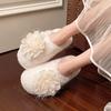 Korean sweet mesh flower flat heel slippers women's autumn wear Internet celebrity one-character soft bottom non-slip cotton slippers women