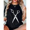 Scissors Print Casual Women T-Shirt Spring Summer Short Sleeve Round Neck T-Shirt Suitable For Hairdressers