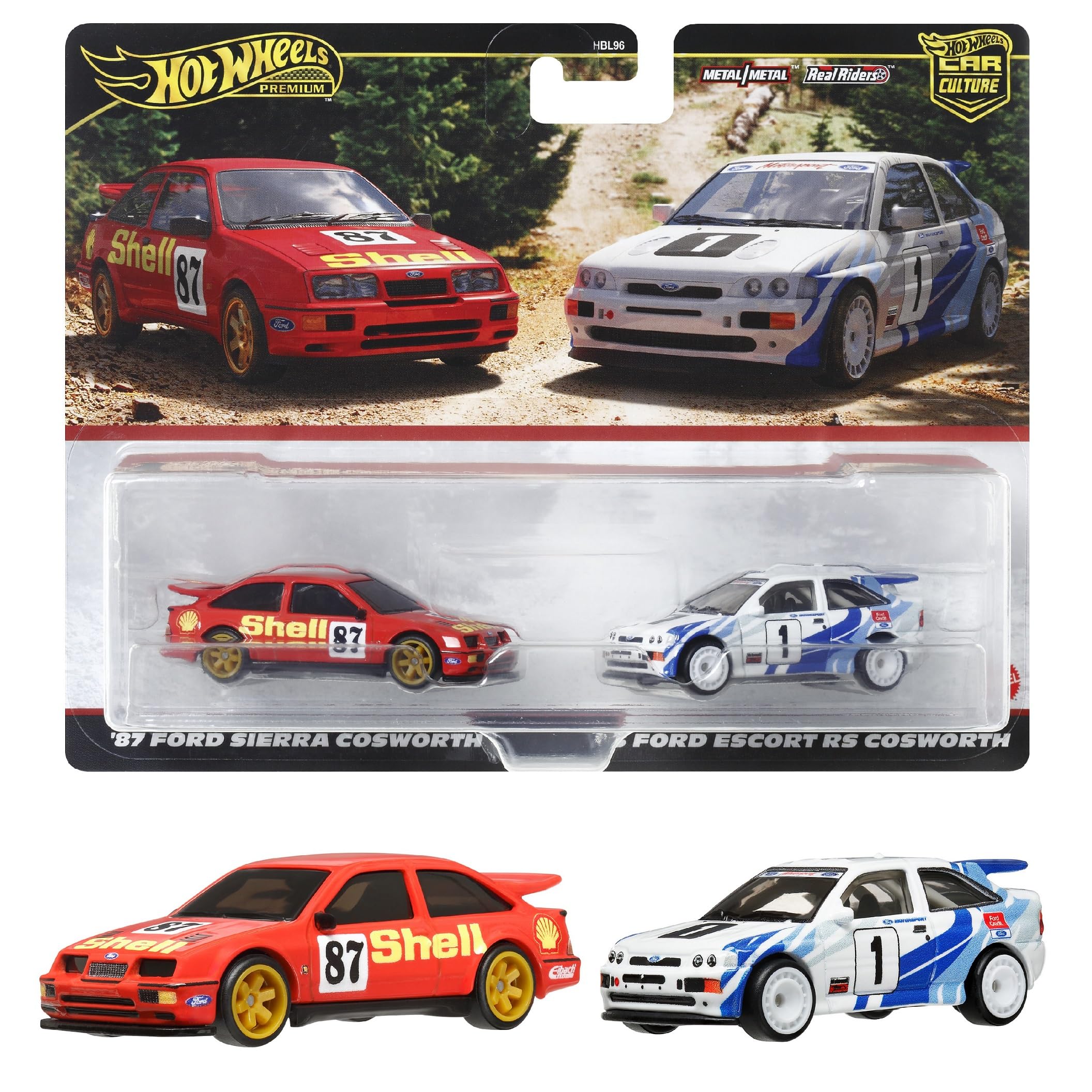 

Hot Wheels Premium 2 Pack Ford Escort RS Cosworth Ford Sierra Cosworth 1993-го и 1987-го годов [Мини-автомобиль] [3 шт.]