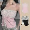 Mesh Flower Sweet Lace Vest Fake Two Pieces Sleeveless Crop Top Women Camisole  Women