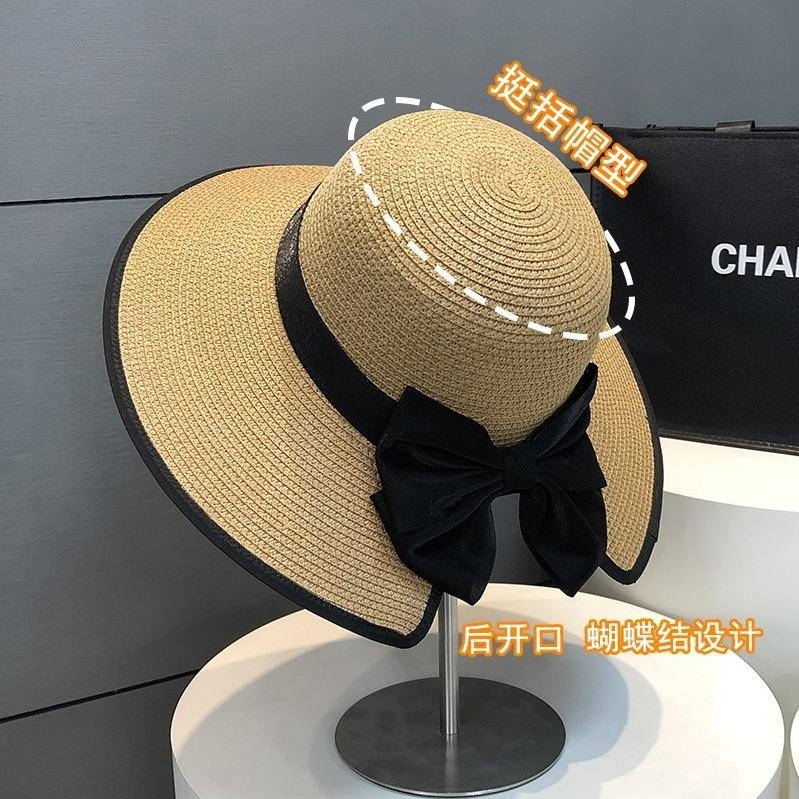 Bow Straw Hat Women'S Summer Travel Beach Sun Protection Sun Hat Outdoor Casual Versatile Straw Sun Hat