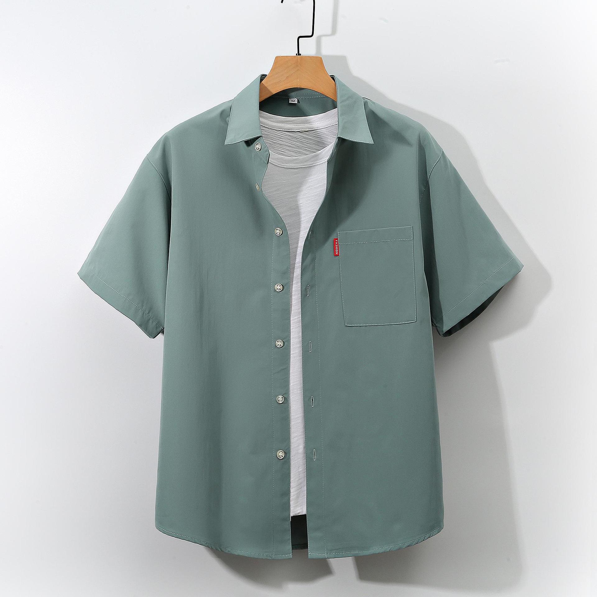 

2022 Summer Men s Plus Size Solid Color Short Sleeve Casual Shirt with Turn-Down Collar L