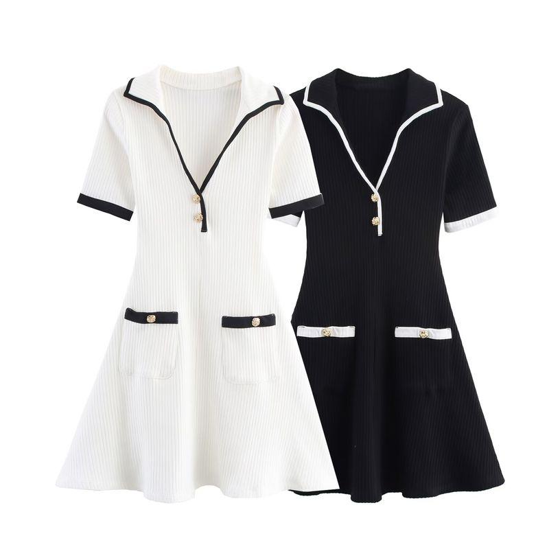 Kaslead New Women Clothes Western Style Fashion Metal Button Rib Dress 4770154 064