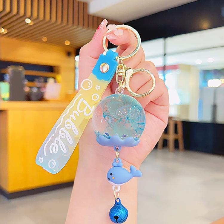 Fashionable Keychain With Lovely Cartoon Dolls and Flowing Sand In Sturdy Resin Oil Pendant Daily Use Casual Wear