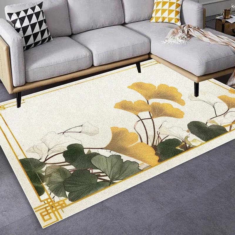 Luxury Nordic Golden Floral Rug - Soft Fluffy Non-Slip Washable Carpet for Living Room Sofa Side Bedroom Mat for Home Office