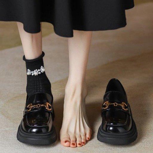 Originale schwarze kleine Lederschuhe für Damen 2025 Britischer Stil Retro vielseitige Plateau-Slipper für Damen, bequeme weichsohlige Einzelschuhe für w