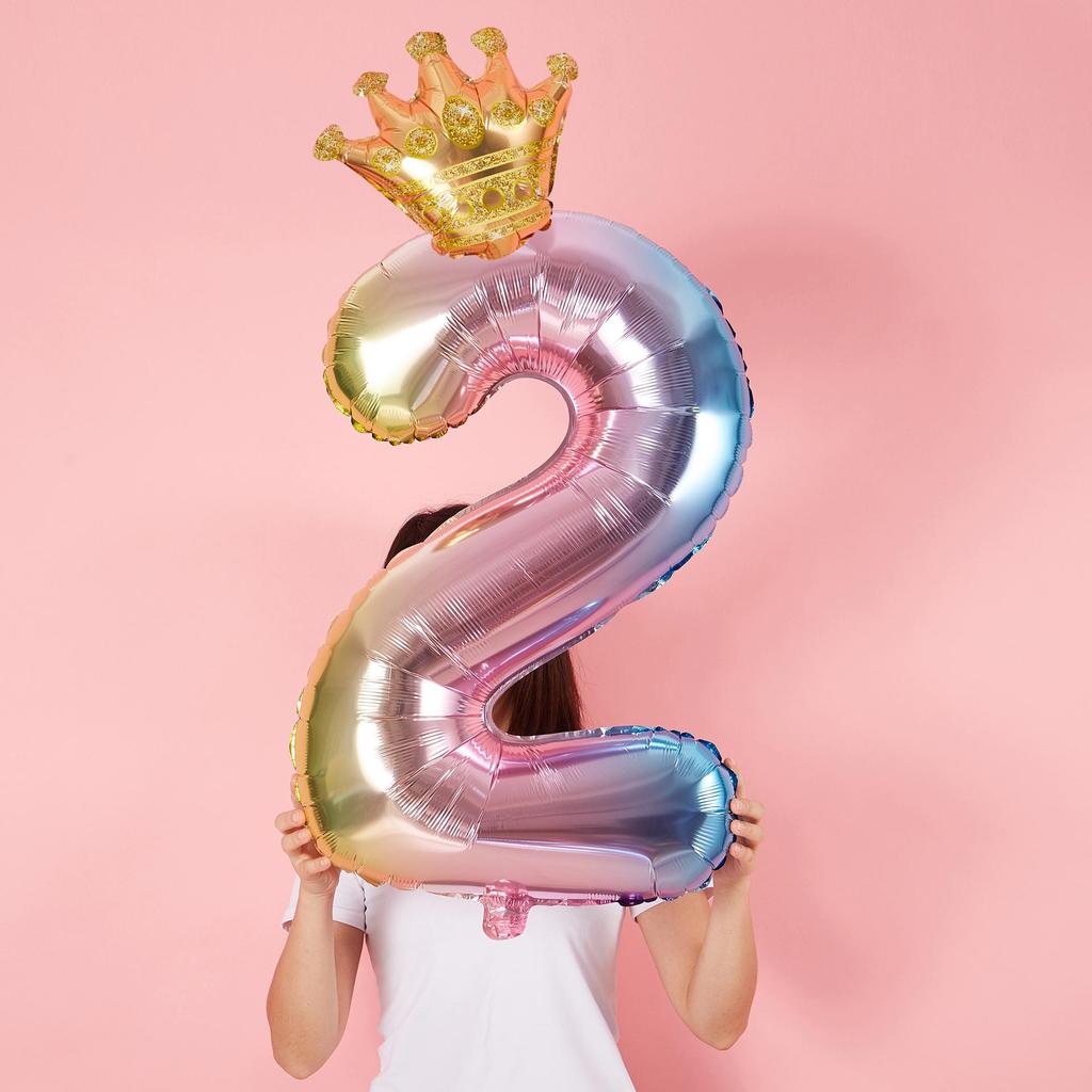 First Birthday Crown and Number Balloons for Baby Photo Props and Party Decoration