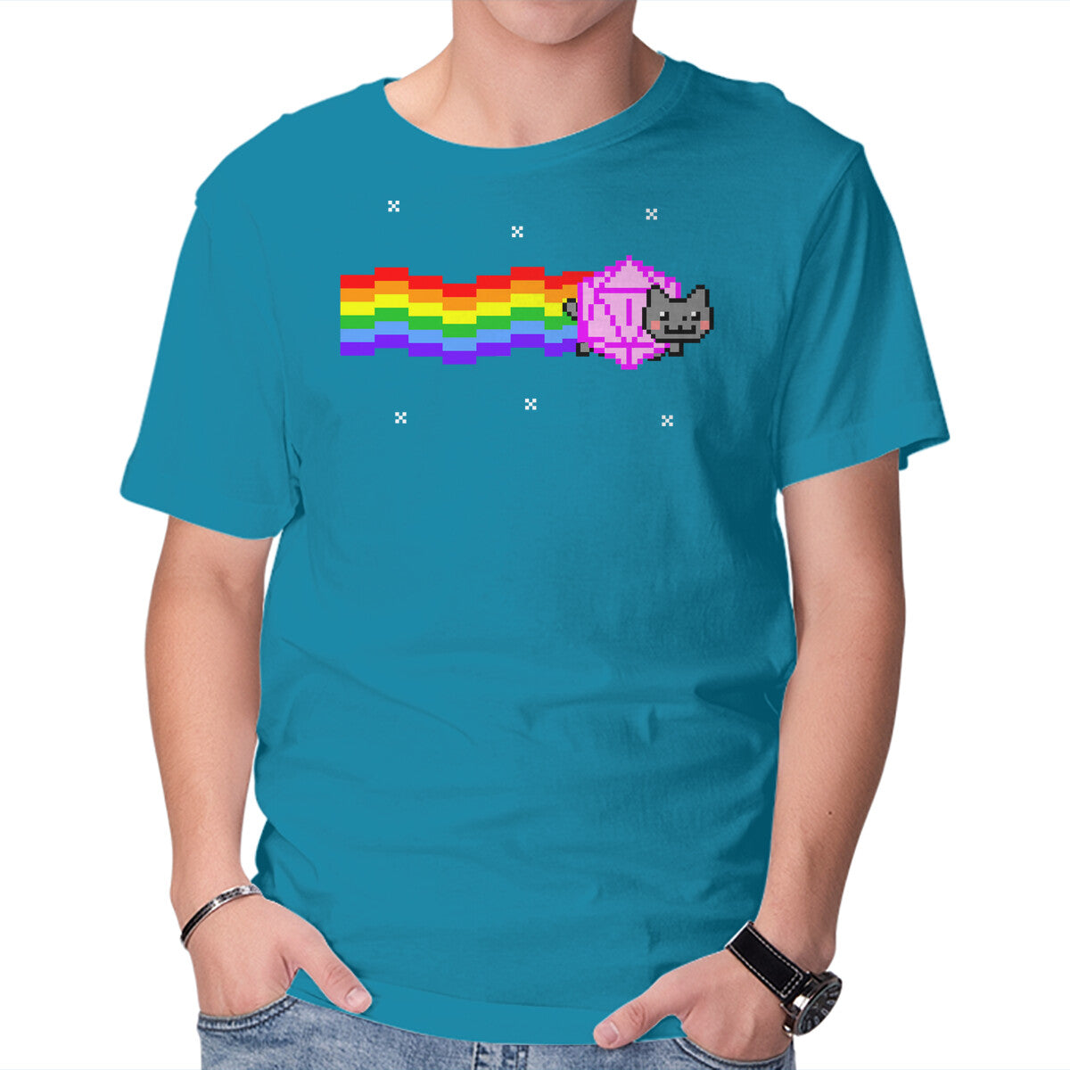 Unisex Crew Neck T-Shirt Nyan D20 Cat Graphic Short Sleeve Casual Tee XXL