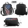 American Flag Skull Head Insulated Lunch Box Leakproof Portable Lunch Bag with Adjustable Shoulder Strap Reusable Cooler Bag