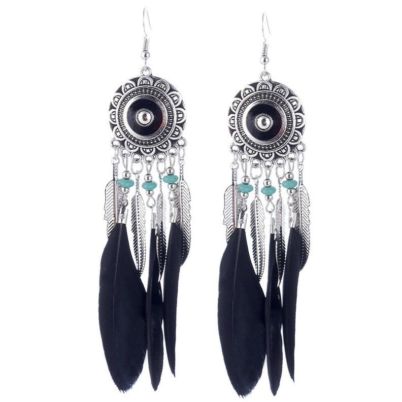 

LOVBEAFAS Feather Tassel Long Earrings For Women Tiny Beads Leaves Charm Fashion Enamel Zircon Vintage Bohemian Earrings bijoux чорний