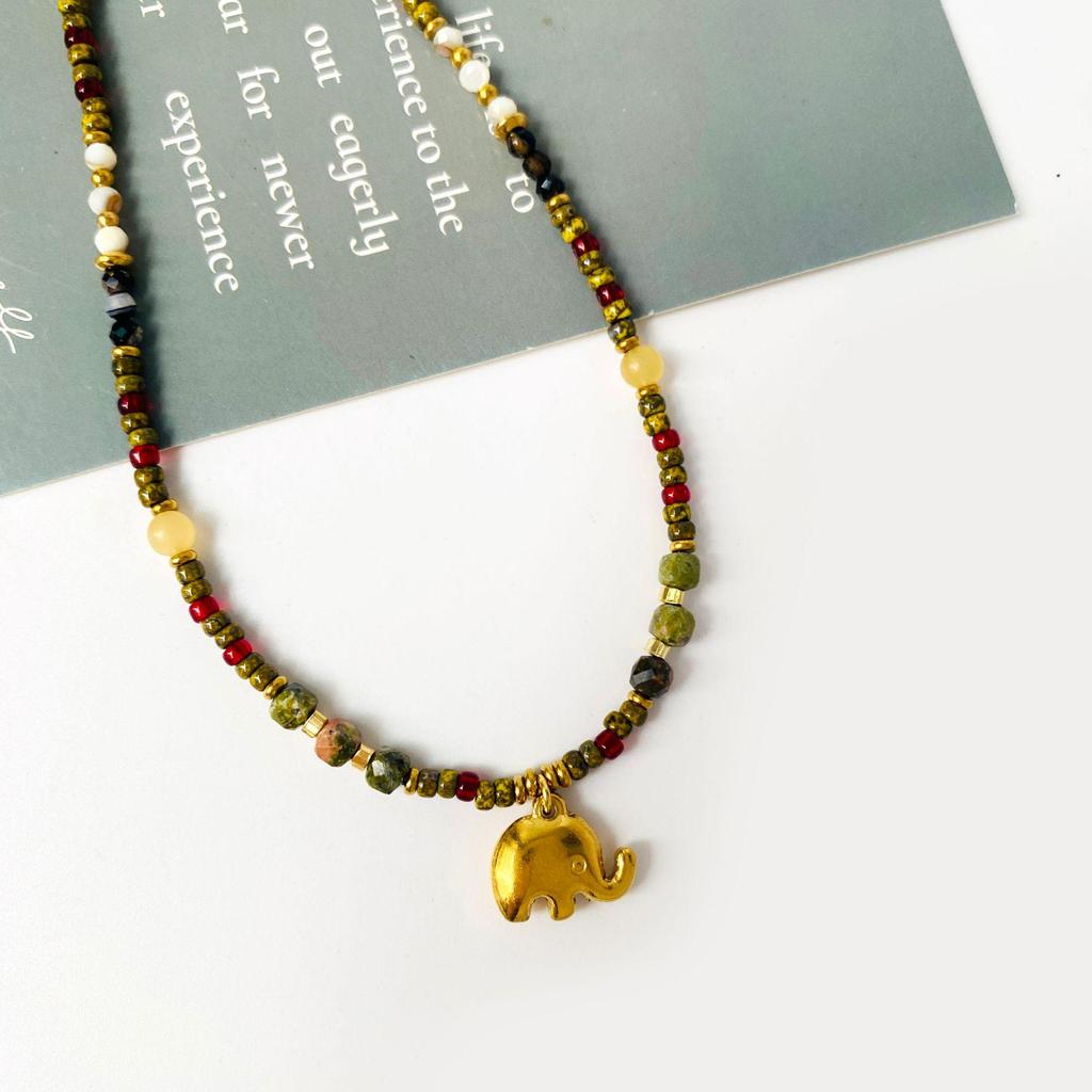 Maillard-Achat Baby-Elefant Halskette: Titanstahl Schlüsselbein Choker für Damen