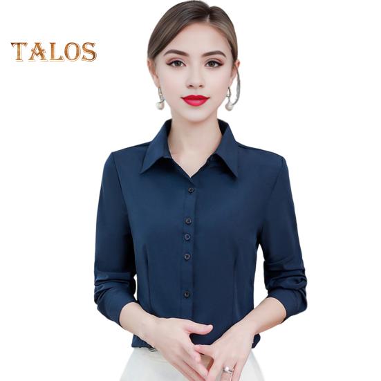 Women Shirt Lapel Long Sleeve Single Breasted Shirt Tops Solid Color Slim Fit Office Lady Shirt Work Wear