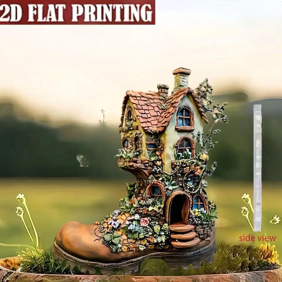 

1pcs shoe shaped fairy tale castle garden decoration, used as outdoor ground inserts for potted plants and gardens,