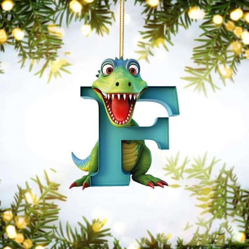 1ks vánoční dinosauří ozdoby 26 písmen kreslený přívěsek 2D plochý akrylový materiál dinosauří figurky závěsná vánoční párty dekorace, ideální pro domácnost