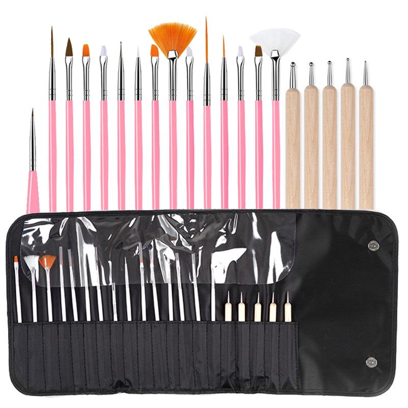 20-Piece Nail Art Brush Set: Painting, Gel, Cleaner, Dotting & Gradient Pens for Flower Designs