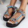 Summer New Flat-bottomed Beach Shoes Women's Velcro Bow Round Head Open-toed Leopard Print Flat-bottomed Beach Sandals