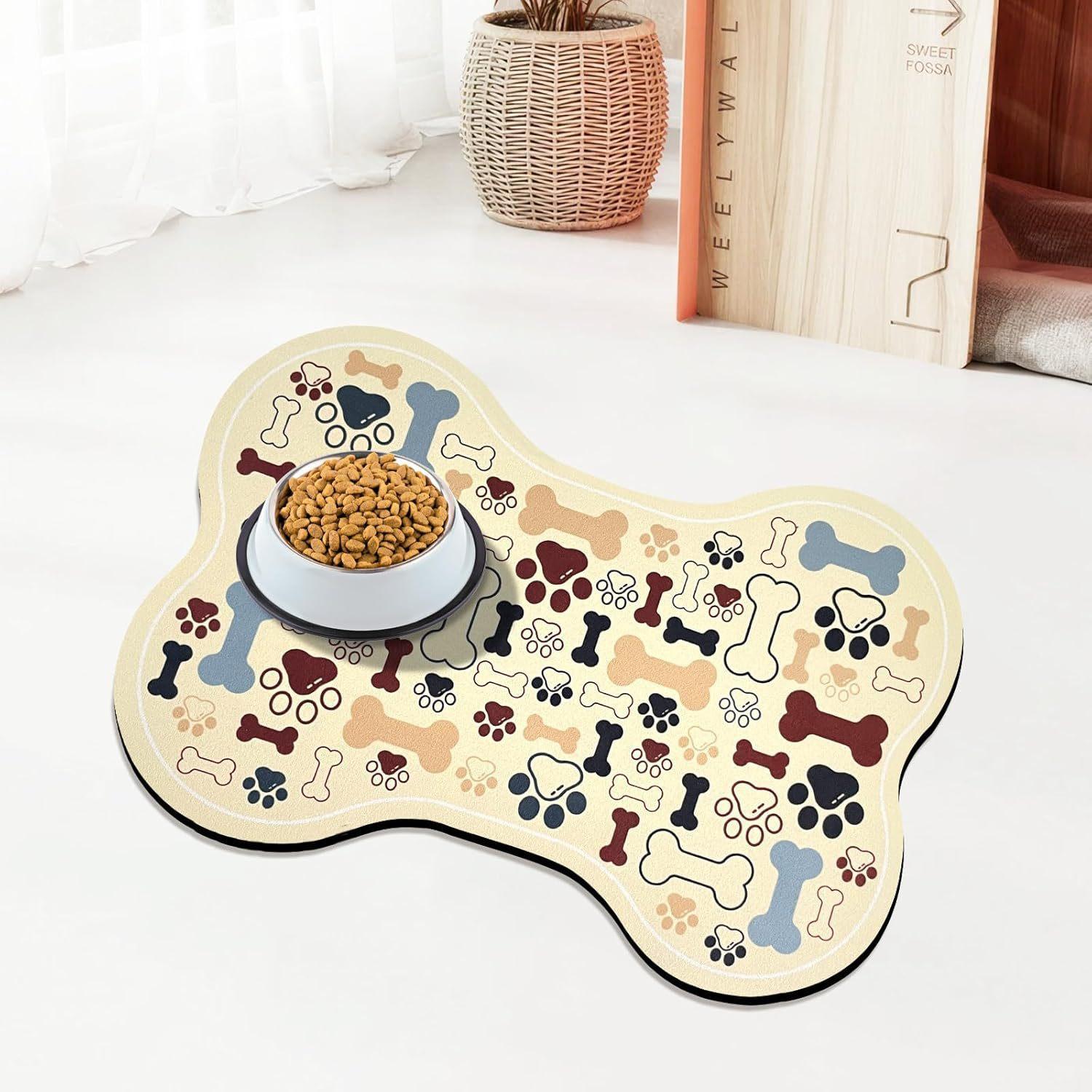 

1pc Non-Slip Geometric Fishbone Paw Print Dog Feeding Mat -Pet Food and Water Bowl Pad for Small to Medium Dogs, Easy-to-Clean, 50*80cm