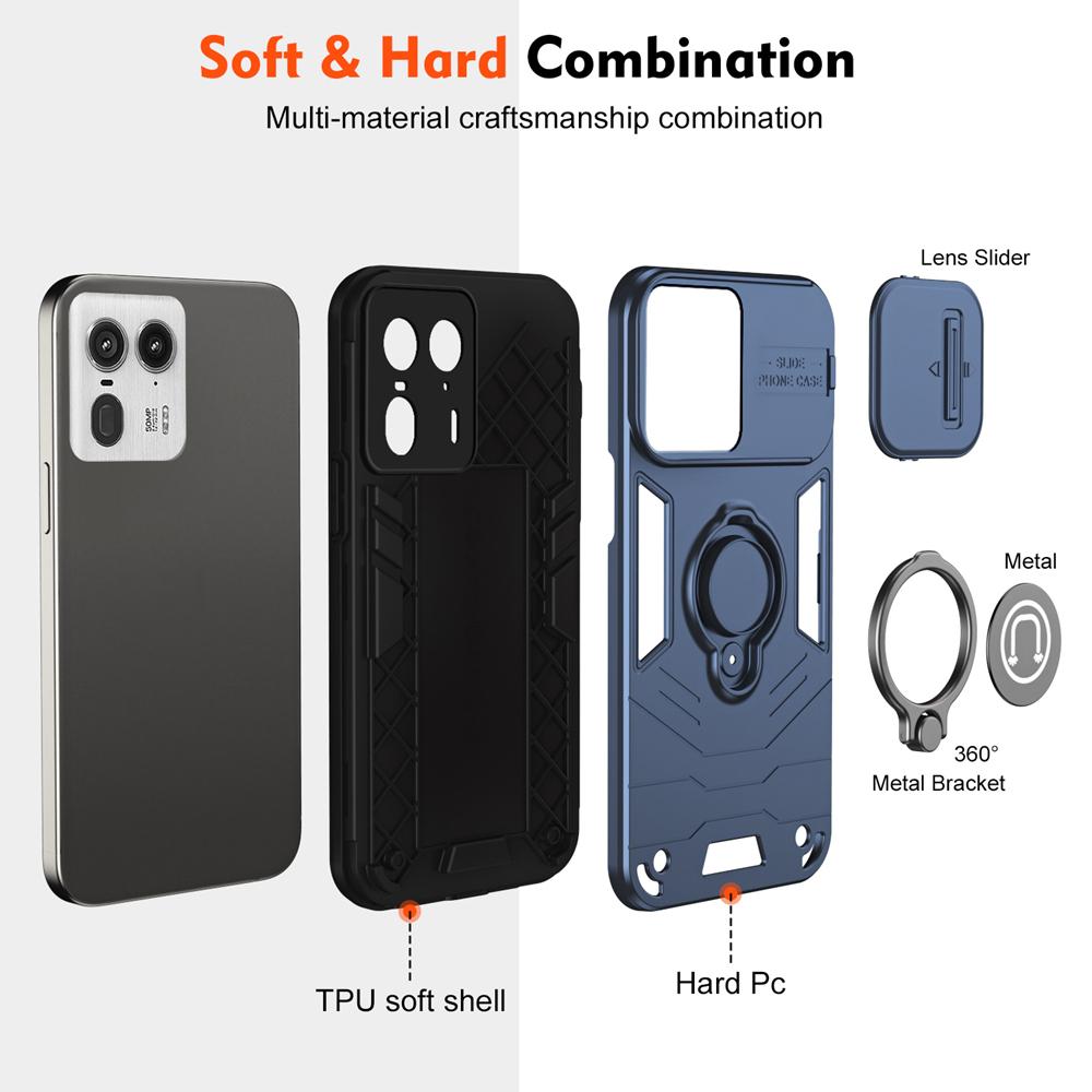 KEYSION Shockproof Armor Case for MOTO Edge 50 Ultra 5G Slide Camera Protection Ring Stand Phone Cover for Motorola Edge50 Ultra