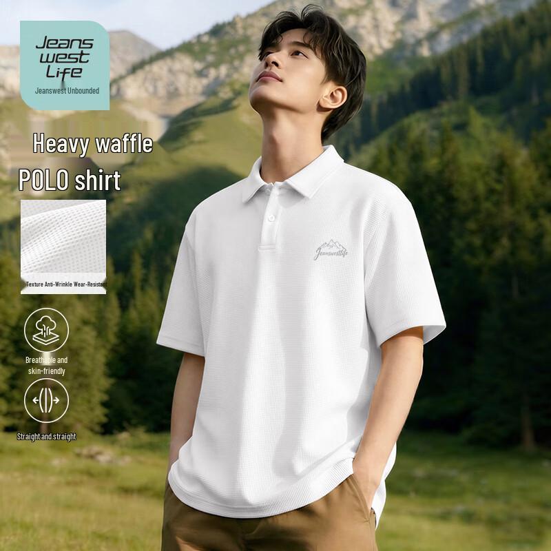 JEANSWEST LIFE Men's Waffle Knit Polo Shirt with Graphic