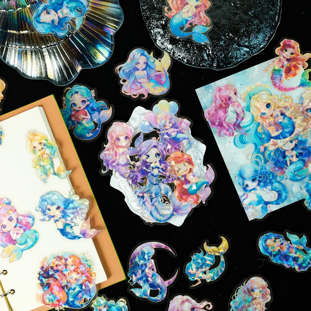 30 Wunderschöne Meerjungfrau Laser Heißvergoldet Transparent Wasserdicht Aufkleber DIY Kreatives Handkonto Wunschflasche