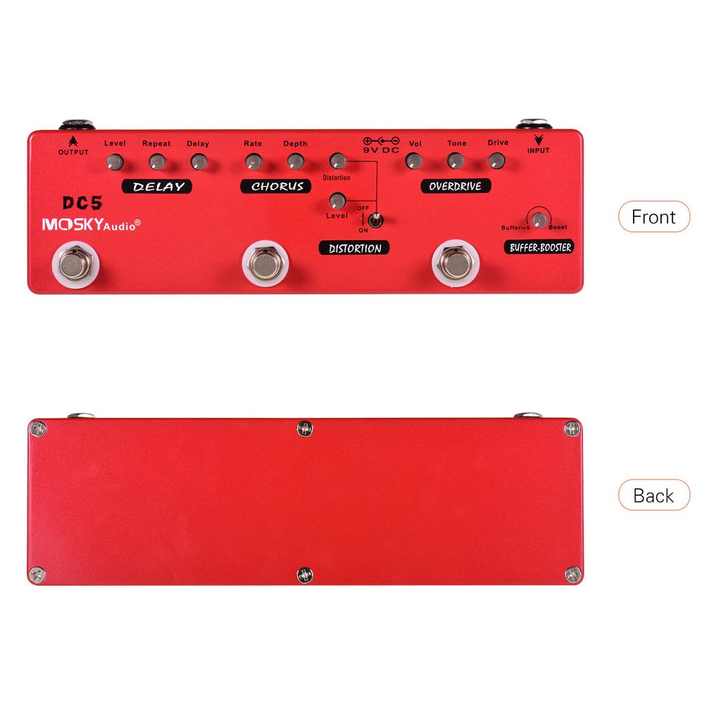 MOSKYAudio DC5 6-i-1 gitar Multi-Effects Pedal Delay + Chorus + Distortion + Overdrive + Booster