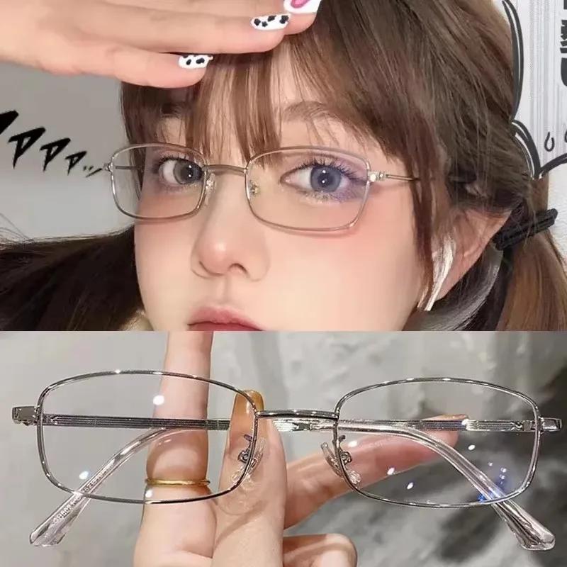 Harajuku Metal Square Frame Glasses  Women'S Retro Small Glasses Girls Japanese Glass Eyewear Decorative Anti-Blue Eyeglasses
