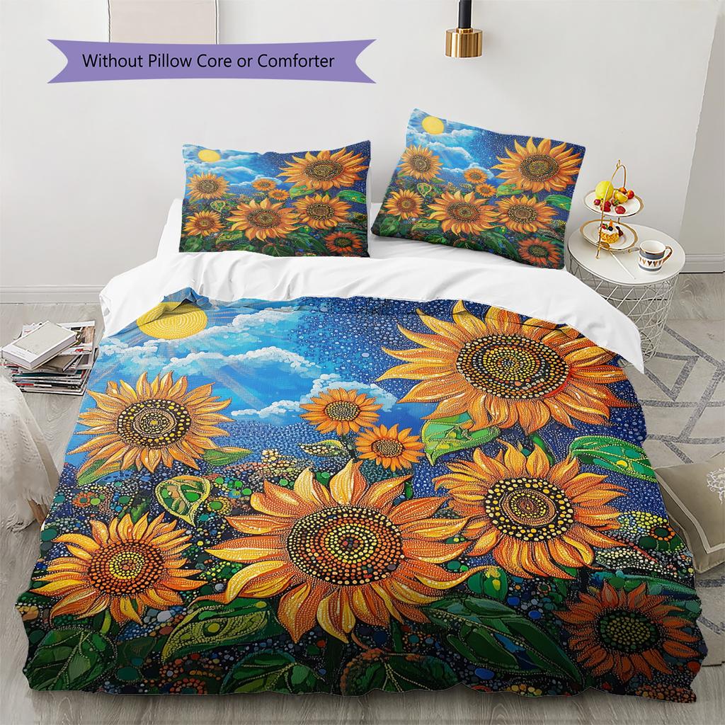 Polka Dot Sunflower Pattern Bedding Quilt Set Home Decoration Gift (1 * duvet cover + 2 * pillowcase without core)