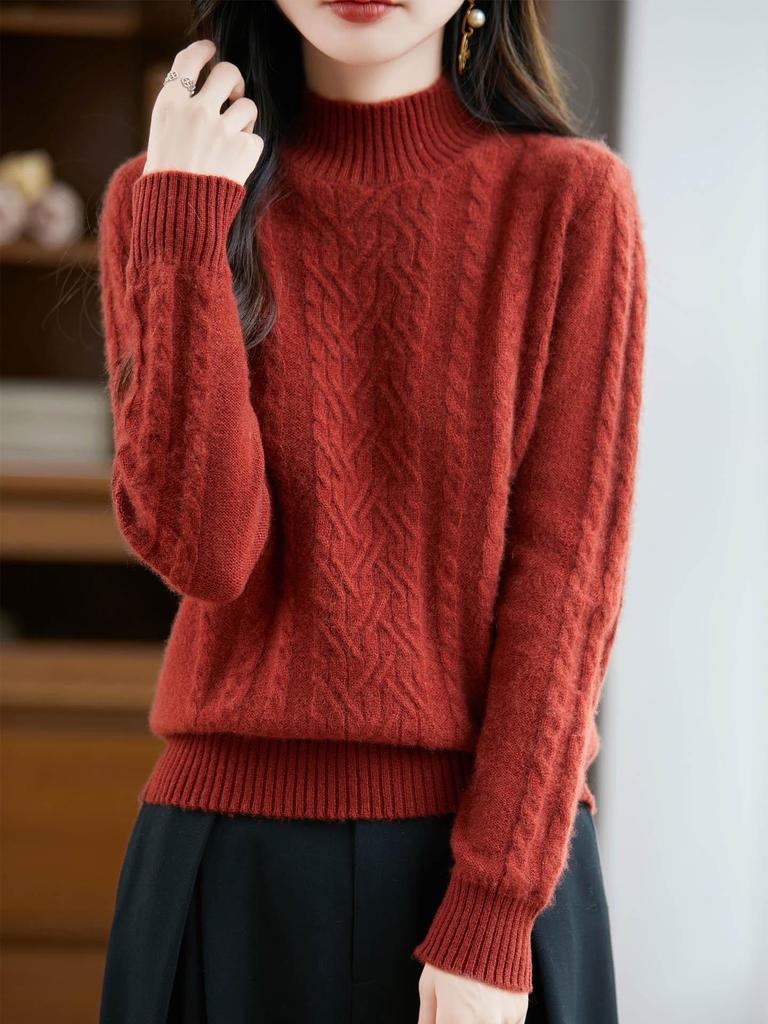 Women's 2025 Autumn/Winter Seven-Stitch Thick Wool Knit Half-High Neck Base Layer Top