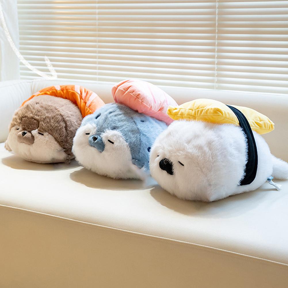 Seal Plush Toy 40cmKawaii Sushi Otter Plush Toy Delicious Rice And Sea Dogs Marine Organism Doll Animal Soothing Sleep Pillow