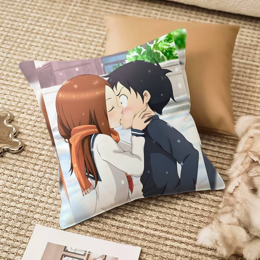 Kwaii Anime T-Teasing Master Takagi-san Pillow Case Anti-dustmite Pillowcase Invisible zipper silky plush Sofa