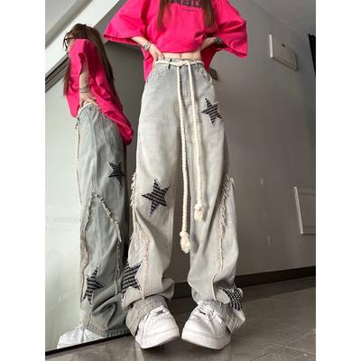 Y2K Κεντημένα Τζιν Γυναικεία Vintage Oversized Αστέρι Φαρδύ Πόδι Τζιν Παντελόνια Harajuku Streetwear Φαρδιά Σχεδιαστικά Παντελόνια