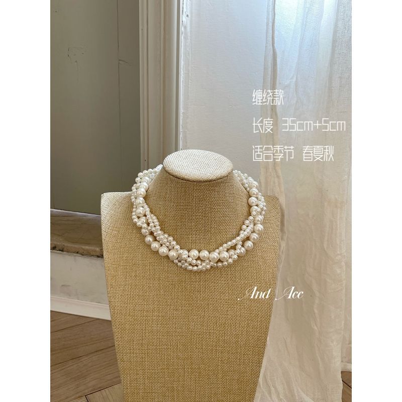 Многослойное стеклянное жемчужное ожерелье женственный темперамент ретро барокко мода многоярусная цепочка на ключицы лето