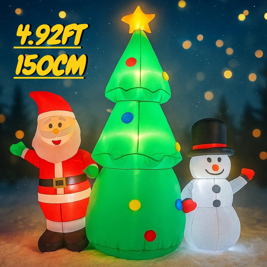 4.92FT Inflatable Christmas Set Santa Tree Snowman Toy Yard Party Decoration Festive Gift LED Lit Xmas Supplies Home Ornament