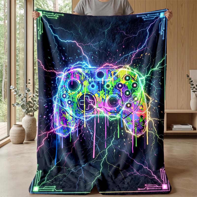 Neon Lightning Game Controllers Theme blanket Lightweight Warm Flannel Blanket Decorative Throw Blanket for Home Decoration
