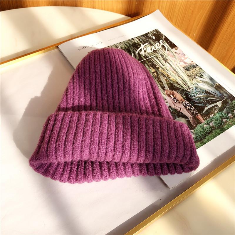 Hat Women's Autumn and Winter Versatile Solid Color Casual Student Knitted Wool Hat New Thermal Hat