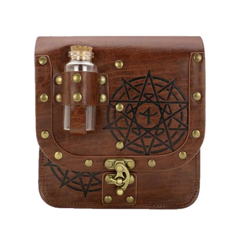 Set of 2pcs Medieval Style Alchemist Bottle Waist Pouch Belt Set For Role Playing Costume Accessories PU Leather
