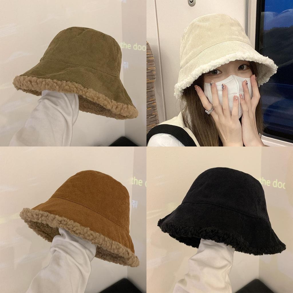 Fashionable Chic Lamb Wool Bucket Hat For Women 2022 Winter Trendy Warm Fisherman Hat