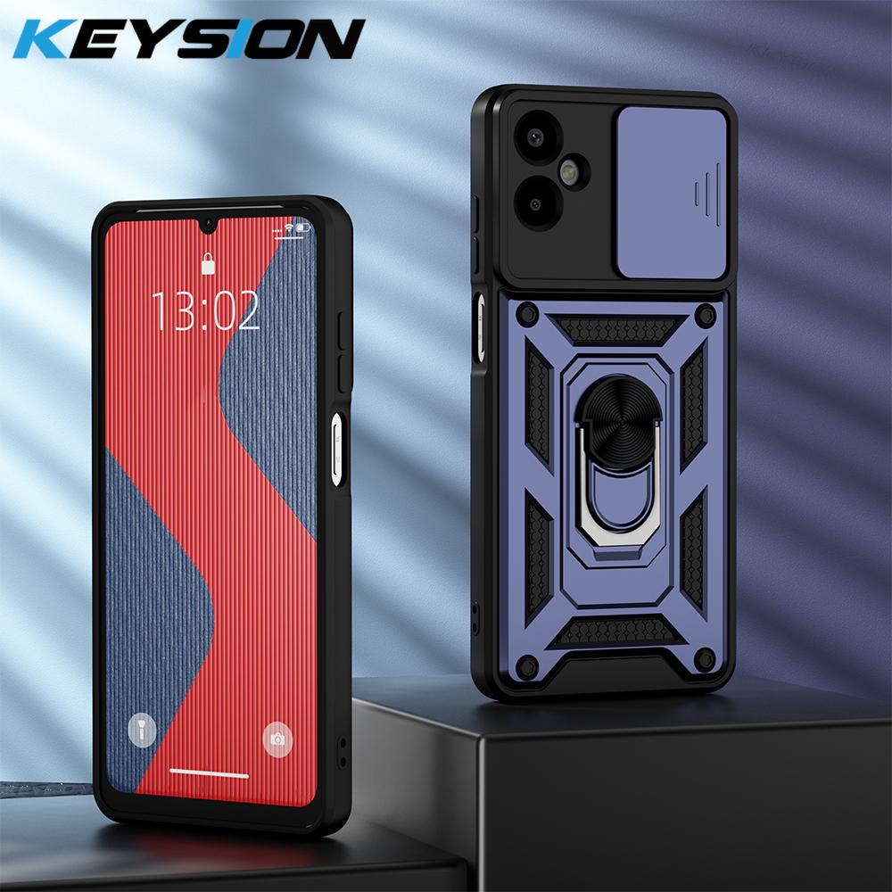 

KEYSION Shockproof Case for Samsung M06 5G A06 5G Silicone+PC Slide Camera Protection Ring Stand Phone Cover for Galaxy F06 5G for Samsung A06 синій