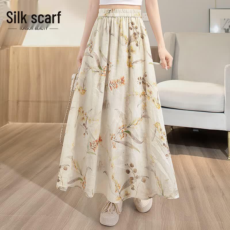 Elegant High-Waist A-Line Floral Print Skirt S