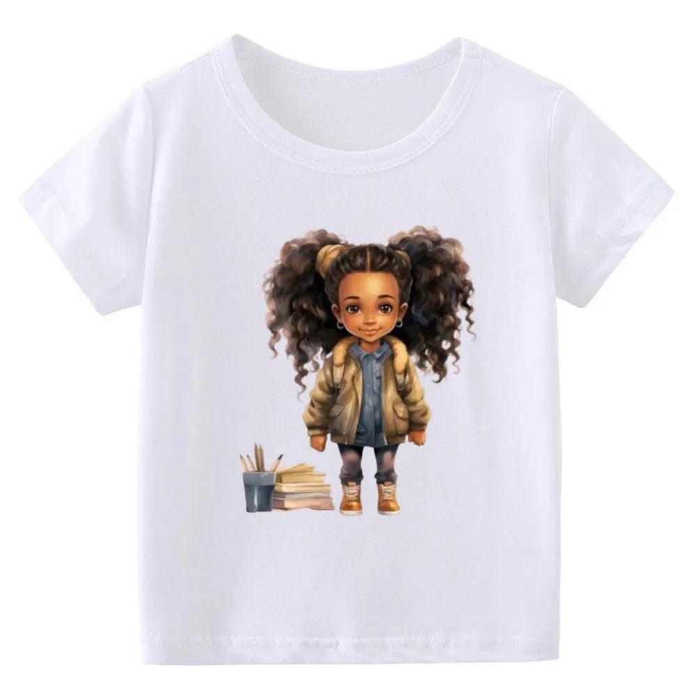 Kids Tales Girls Summer Tshirt Short Sleeve Crew Neck Top Modal Fabric Roundneck Cartoon Print Shirt