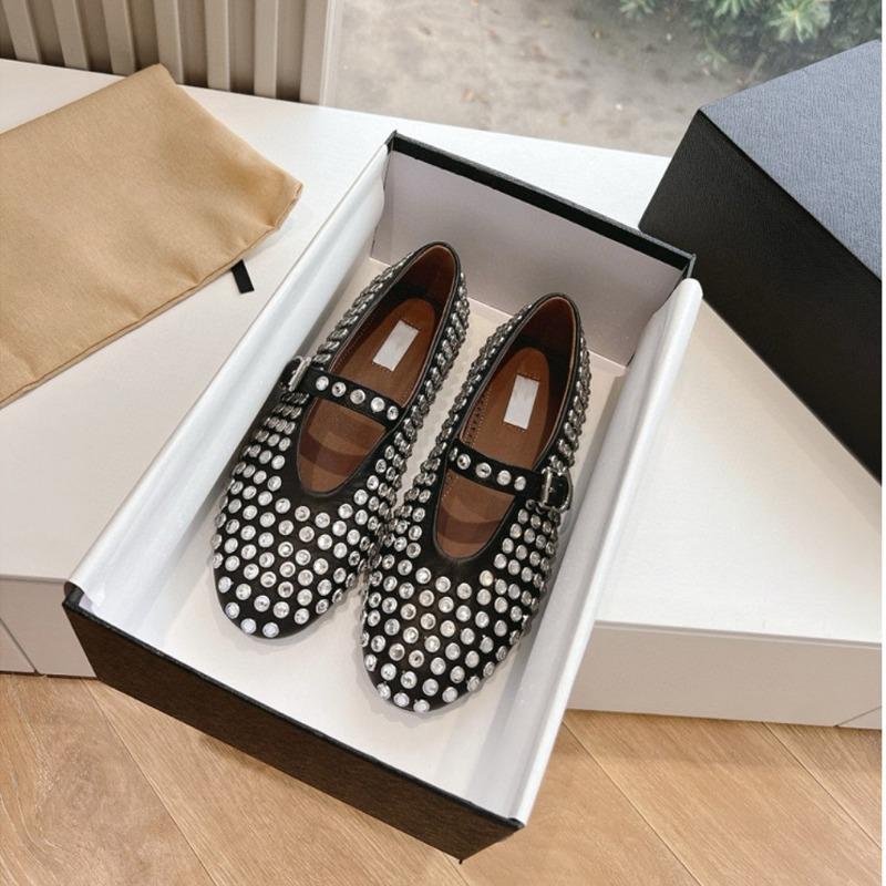 

New hollow full rhinestone fishing net ballet shoes women s flat mesh belt buckle Mary Jane single shoes 35 чёрный