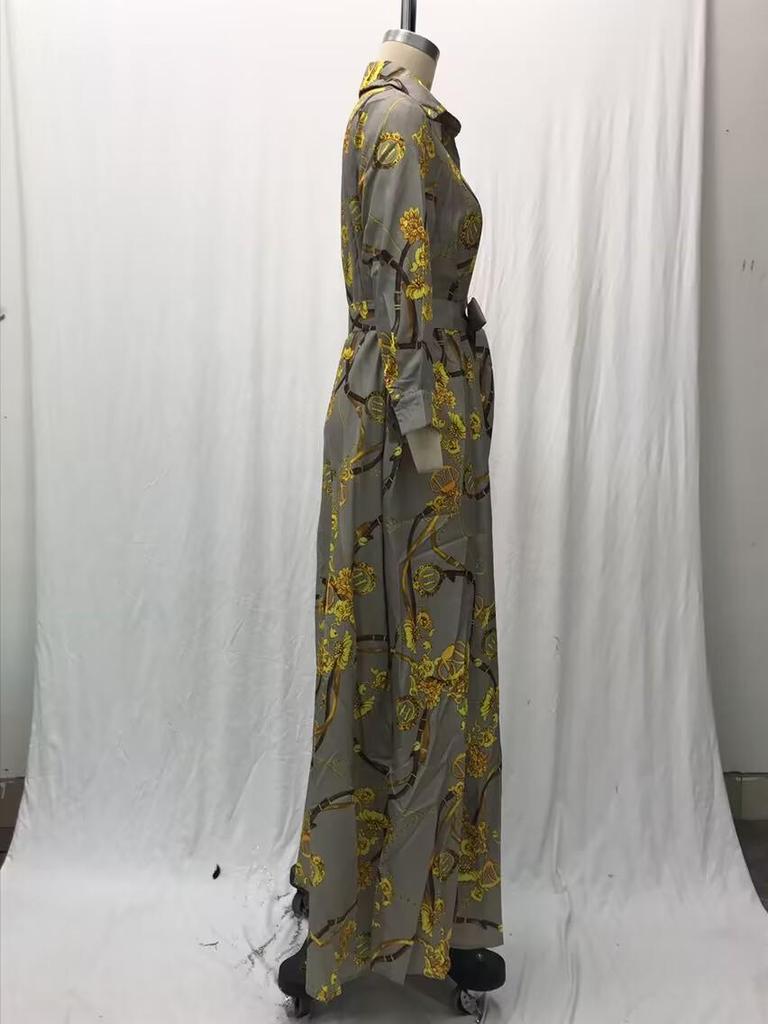 2025 Elegantes langes Robenkleid mit französischem Retro-Print für Frühling und Herbst - Neue modische muslimische Damenbekleidung