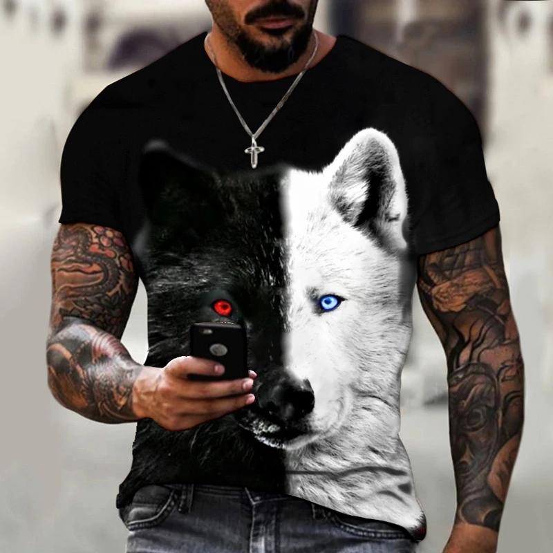 Summer New Men's T-shirt Printed Pattern Wolf Comfortable Casual Short sleeved Top Cool Style Plus Size