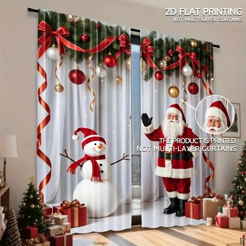 Santa Claus curtains, pole bag curtains, bedroom and living room decorations, home decorations, Christmas decorations